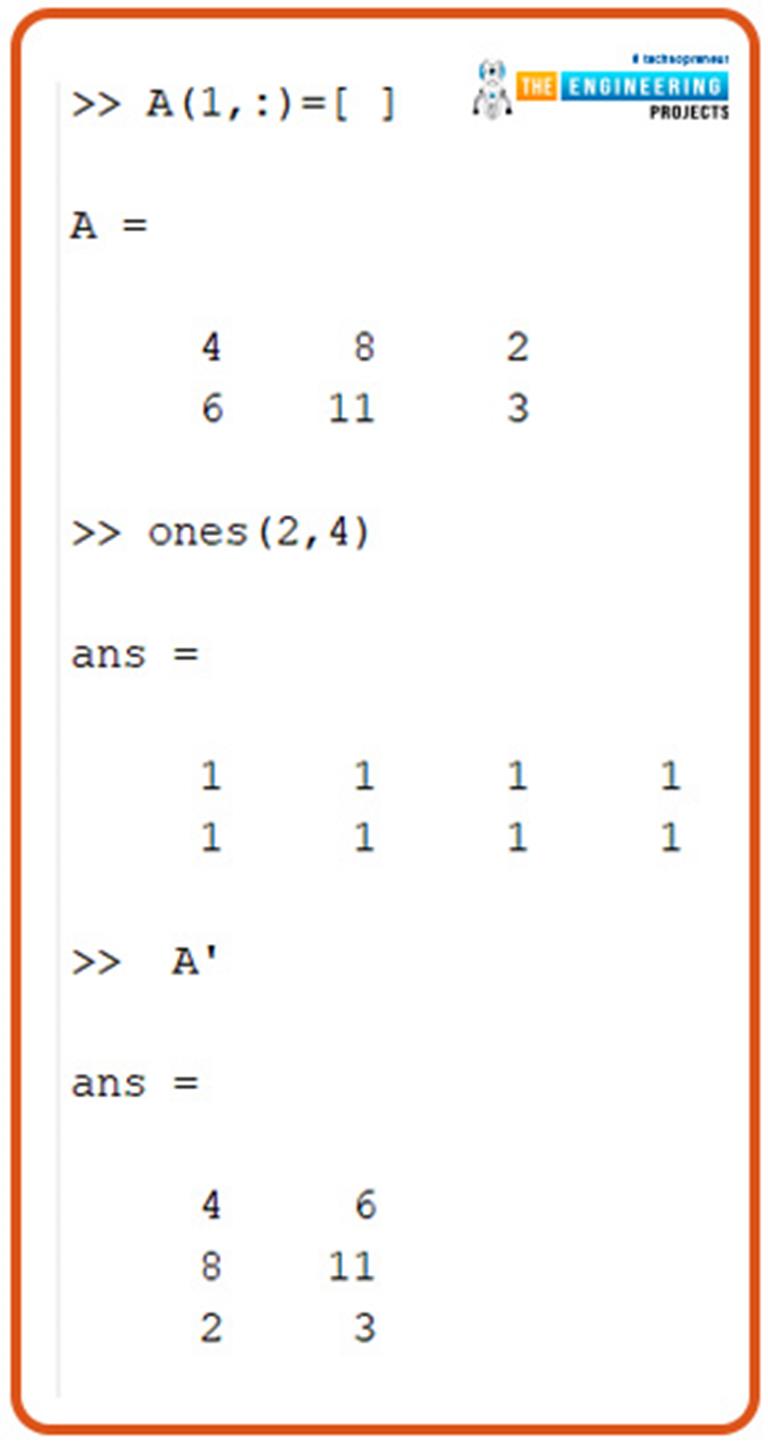 Basic Operations On Matrices In Matlab The Engineering Projects