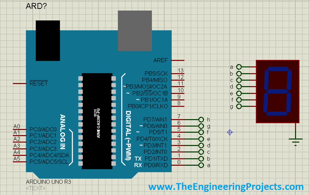 Interfacing of Seven Segment with Arduino in Proteus - The Engineering ...