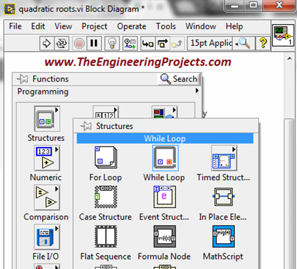 Quadratic Roots Calculation in LabVIEW - The Engineering Projects