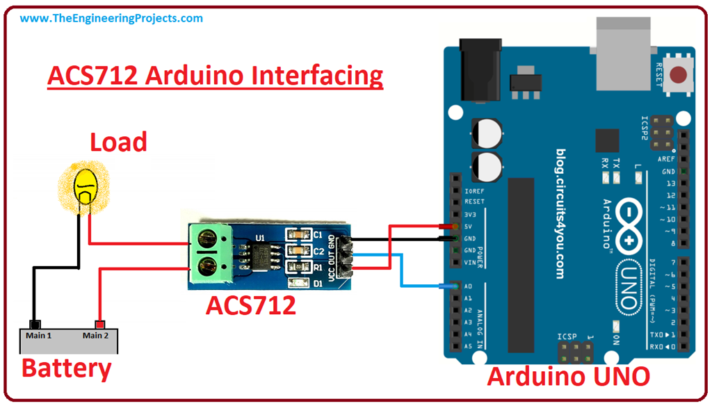 DC Current Sensor ACS712 Arduino Interfacing The Engineering Projects