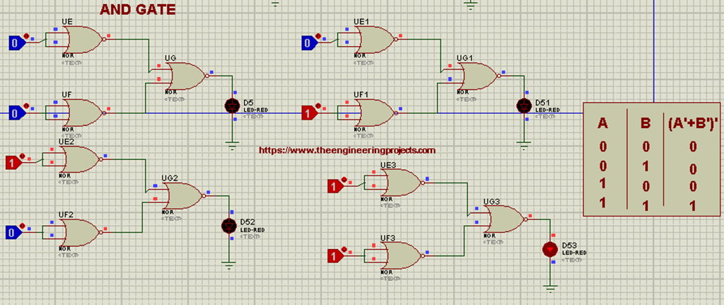 NOR as Universal Gate in Proteus ISIS - The Engineering Projects