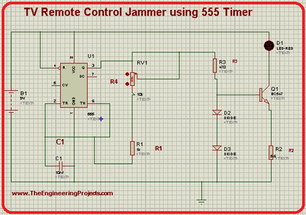 555 Timer TV Remote Control Jammer in Proteus The Engineering Projects