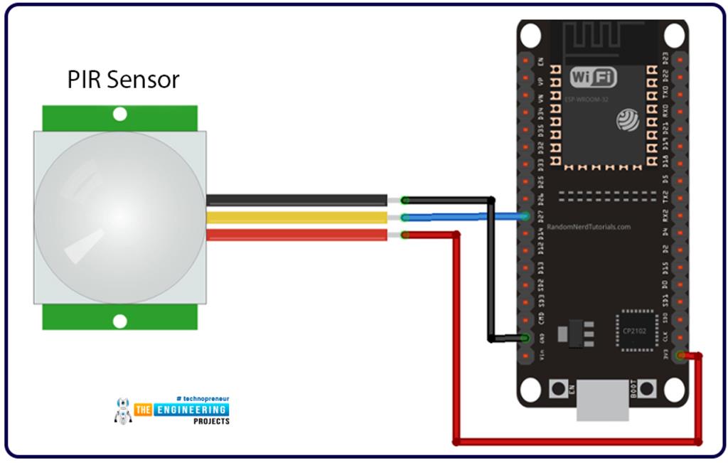 Motion Detection With Esp32 And Pir Sensor The Engineering Projects 