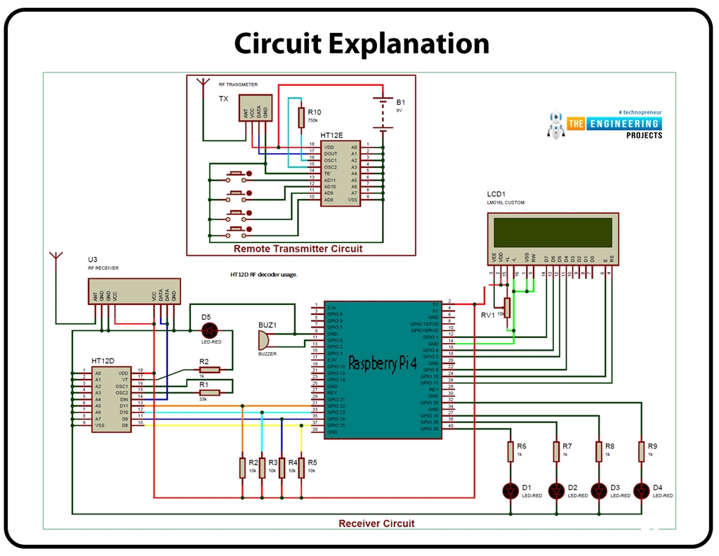 Interface Remote Control RF Module 433mhz with Pi 4 Circuit Diagram