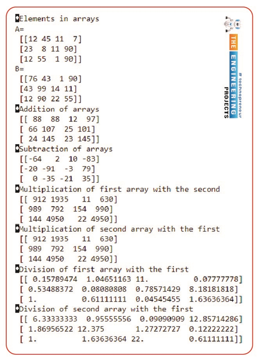 Types and Operations on Array using NumPy in Python - The Engineering ...