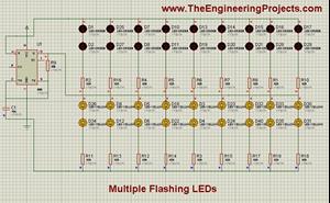 LED Flashing with 555timer, LED flashing in proteus, 555timer simulation in proteus,Proteus simulation of 555 timer