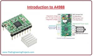 introduction to A4988, a4988 working, a4988 pinout, a4988 features, a4988 applications