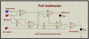 Full subtrctor, 2 bit full subtractor, 2 bit full subtactor in Proteus ISIS, Full Subtractor in Proteus ISIS.
