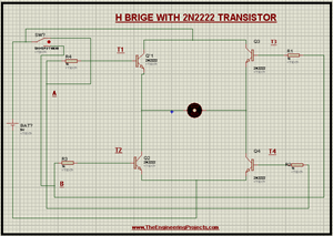 H Bridge, HB ridge Motor in Proteus, H Bridge in 2N2222 Transistor, H Bridge with 2N2222