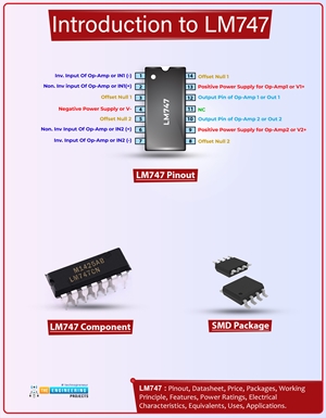 Introduction to lm747, lm747 pinout, lm747 power ratings, lm747 applications
