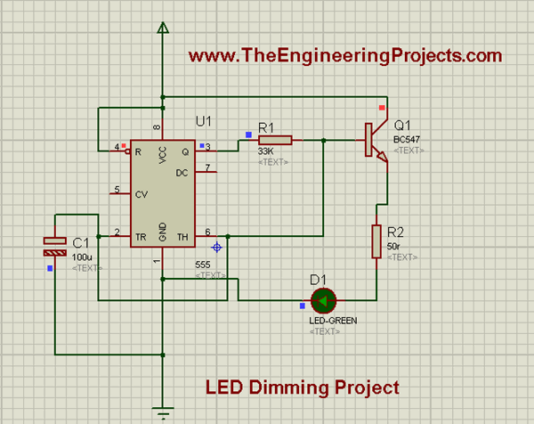 LED Dimming Project Using 555 Timer in Proteus ISIS - The Engineering ...