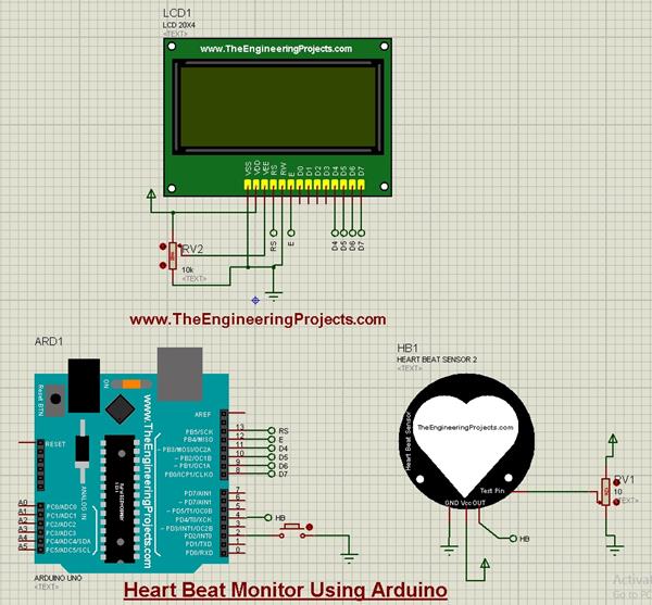 Heart Beat Monitor using Arduino in Proteus - The Engineering Projects