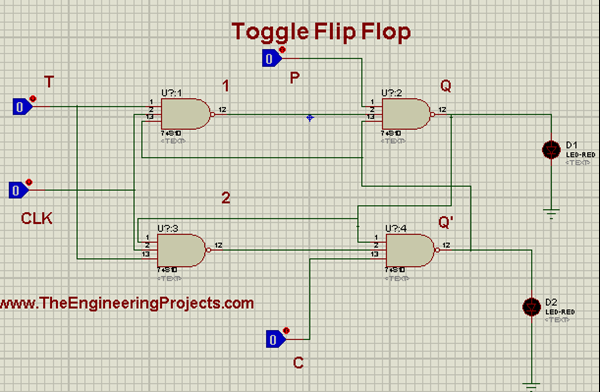 T Flip Flop Circuit Diagram in Proteus ISIS - The Engineering Projects