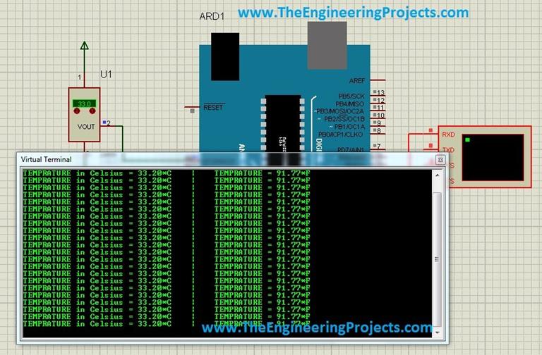 Interfacing of LM35 with Arduino in Proteus ISIS - The Engineering Projects