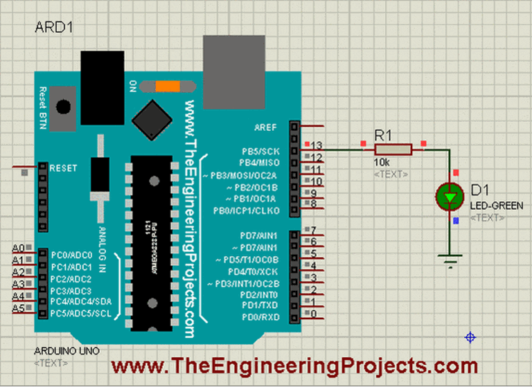 A Simple Arduino LED Example in Proteus - The Engineering Projects