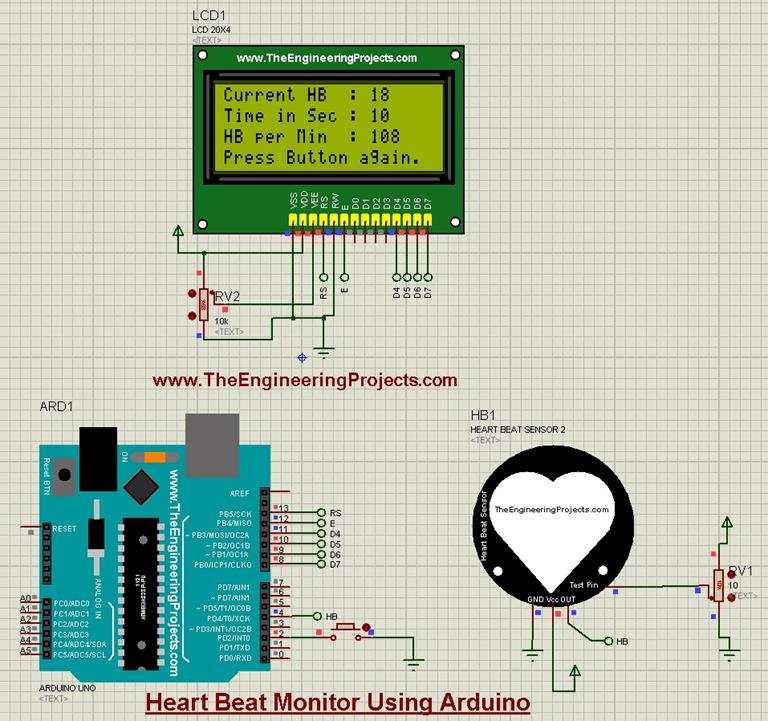 Heart Beat Monitor using Arduino in Proteus - The Engineering Projects