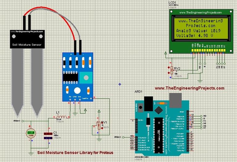 Soil moisture sensor library for proteus the engineering projects