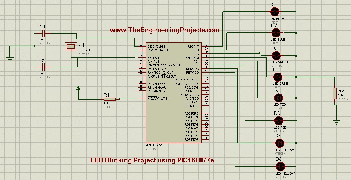 LED Blinking Project using PIC16F877a, led blink with pic, pic led, led pic, pic led blinking