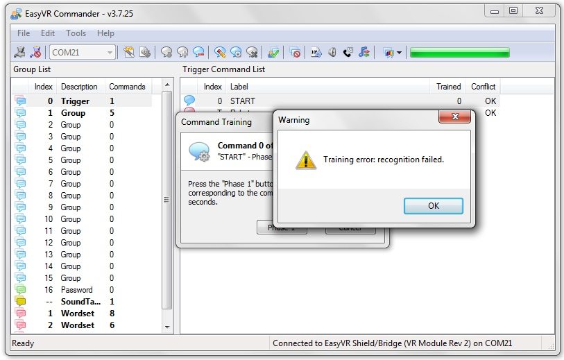 Training error recognition failed in easyvr,training error in easy vr, easyvr with arduino uno training error