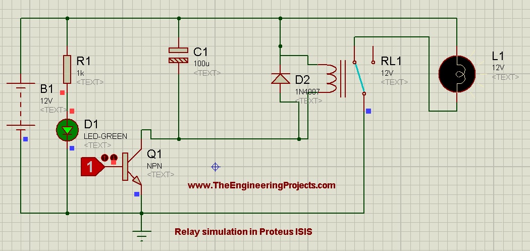 Relay Simulation in Proteus ISIS, control relay, how to use relay in proteus, proteus relay circuit,circuit diagram of proteus,relay as a switch in proteus
