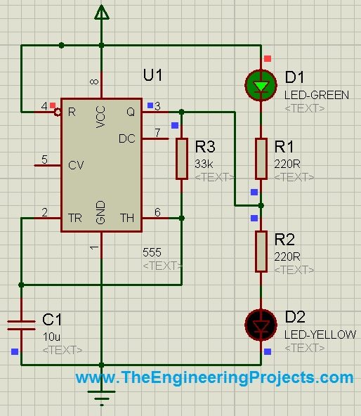 Led Flashing Project With 555 Timer In Proteus The Engineering Projects 0726