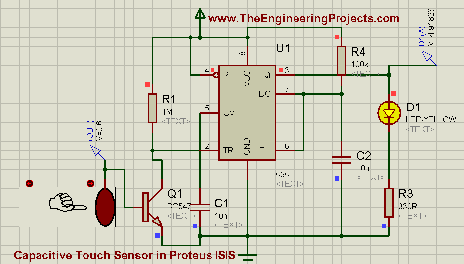 use of capacitive touch sensor in proteus isis, capacitive touch sensor, how to built touch sensor, how to design a capacitive touch sensor in proteus