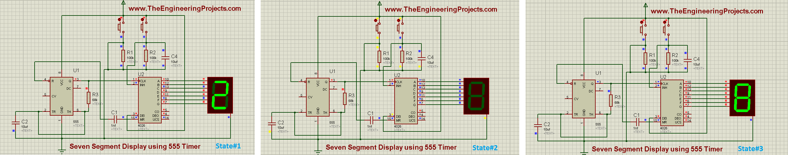 seven segment display using 555 timer, seven segment dispaly using 555 timer in proteus isis, seven segment display using 555timer, how seven segment display is designed in proteus