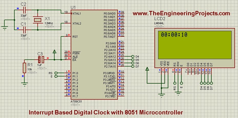 digital clock with 8051 microcontroller, 8051 digital clock,digital clock 8051, digital clock with 8051, interrupt based digital clock, digital clock with interrupt