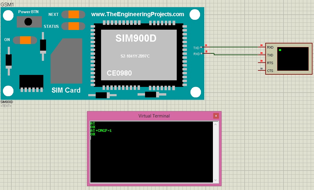 send sms with sim900d, send sms sim900d, sim900d simulation in proteus, proteus simulation of sim900d, sim900d library for proteus