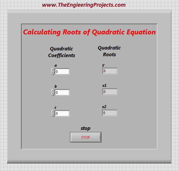 Calculating quadratic roots using LabVIEW, Finding quadratic roots in LabVIEW, How to find quadratic roots in LabVIEW, How to find roots of quadratic equation using LabVIEW, Use LabVIEW to find roots of quadratic equation