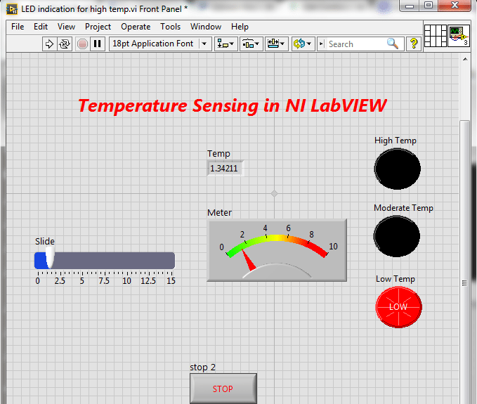 Temperature sensing using NI LabVIEW, Temperature level indication in LabVIEW, Temperature level detector in LabVIEW, Sensing different levels of temperature in LabVIEW, How to differentiate between different levels of temperature