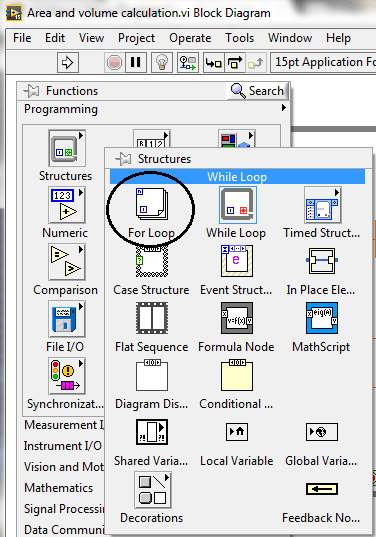 Area and volume calculation with the radius in LabVIEW, Calculate area of circle using LabVIEW, How to find area of cylinder in NI LabVIEW, LabVIEW to find area and volume of different shapes with the given radius, Find area and volume with the radius in NI LabVIEW