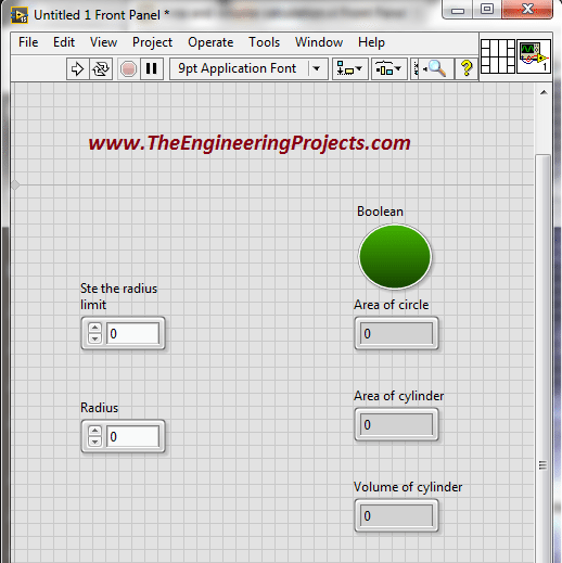 Area and volume calculation with the radius in LabVIEW, Calculate area of circle using LabVIEW, How to find area of cylinder in NI LabVIEW, LabVIEW to find area and volume of different shapes with the given radius, Find area and volume with the radius in NI LabVIEW