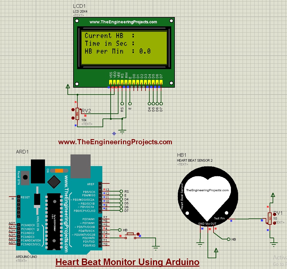 Heart Beat Monitor using Arduino, Heart Beat Monitor using Arduino in proteus, heart beat monitor, heart beat counter, hb monitor,hb counter