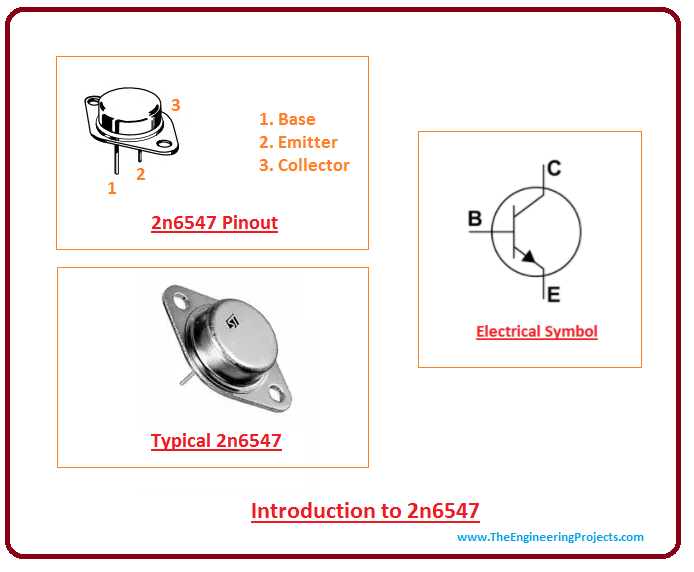 introduction to 2n6547, intro to 2n6547, applications of 2n6547, working of 2n6547, 2n6547 pinout
