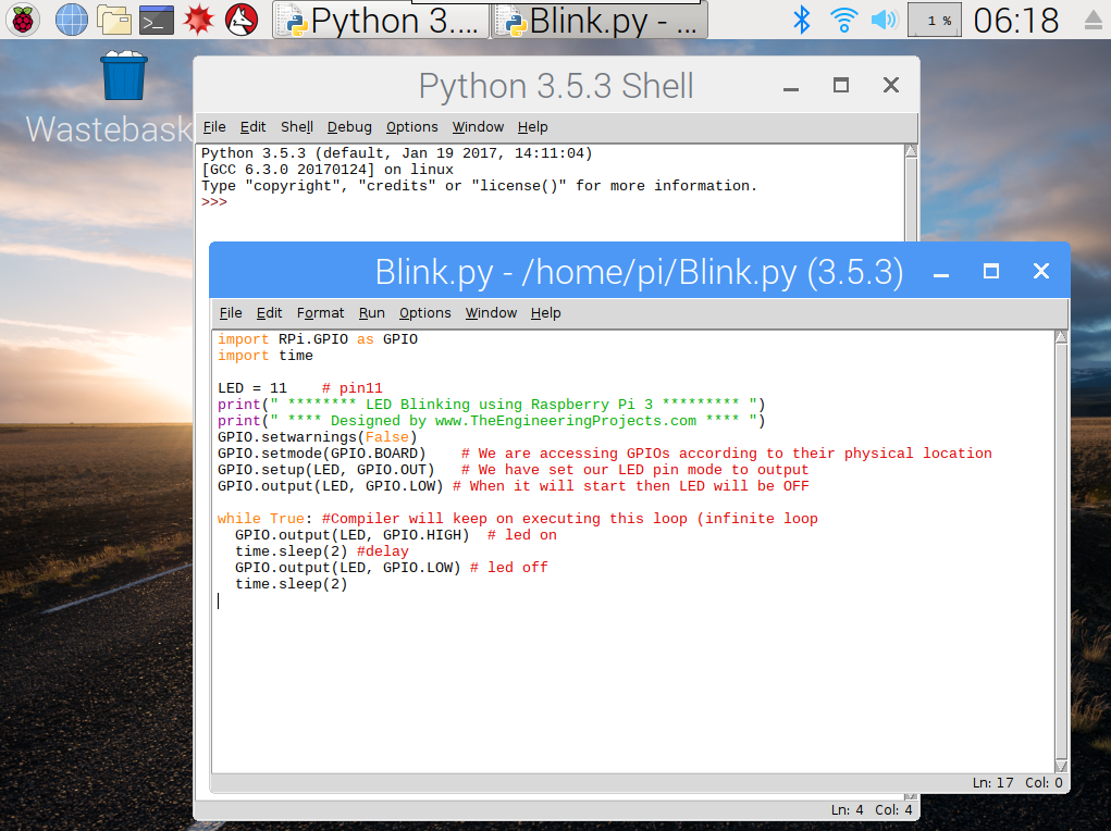 LED Blinking using Raspberry Pi 3, led with pi 3, pi led blinking, led blinking in pi 3, led blinking pi,led pi, pi led, led in pi 3