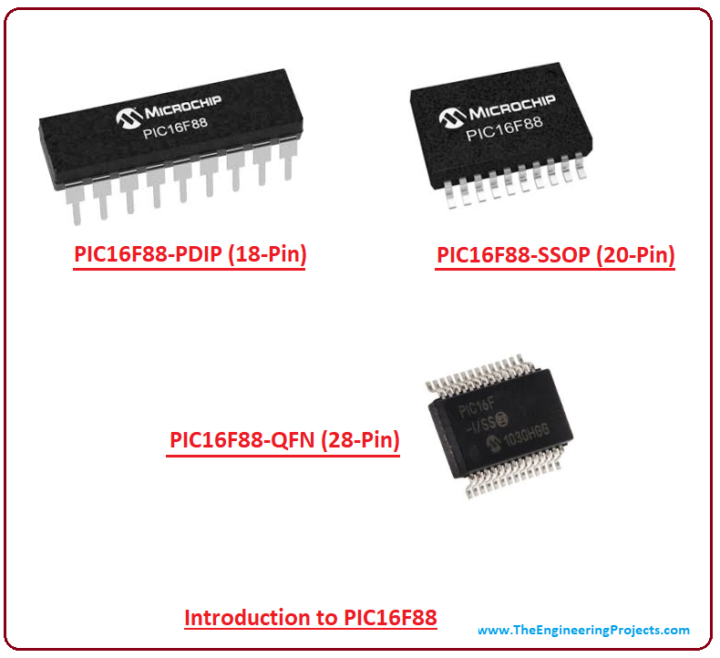 introduction to pic16f88, pic16f88 pinout, pic16f88 features, pic16f88 block diagram, pic16f88 functions, pic16f88 applications