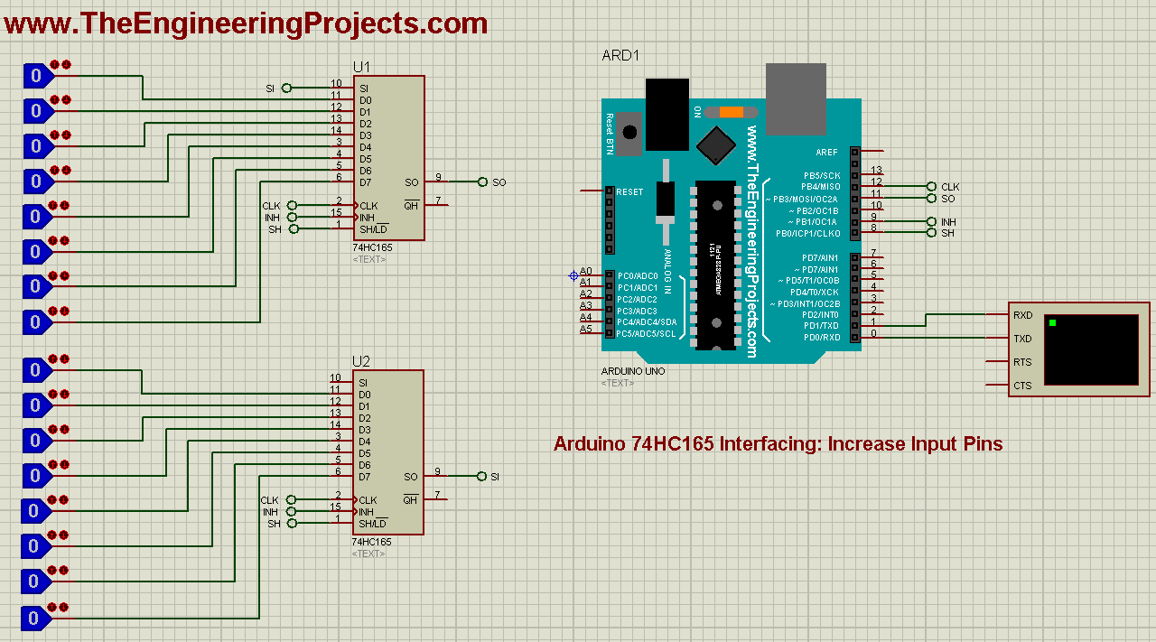 Arduino 74HC165, Arduino 74HC165 interfacing, 74hc165 arduino, increase input pins arduino, arduino input pins