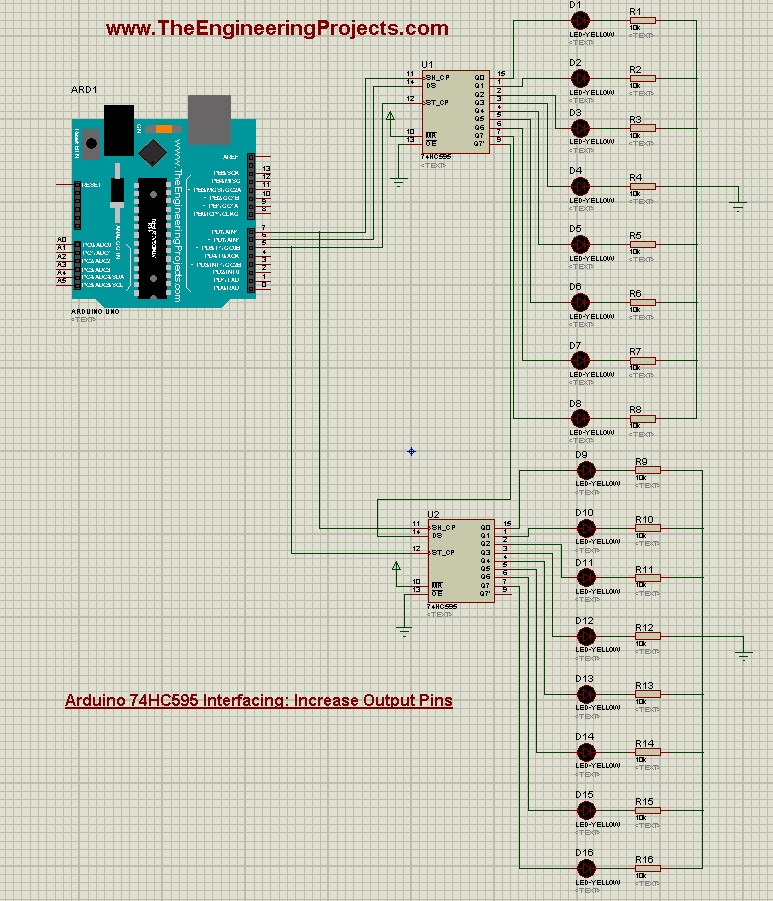 74hc595d схема подключения