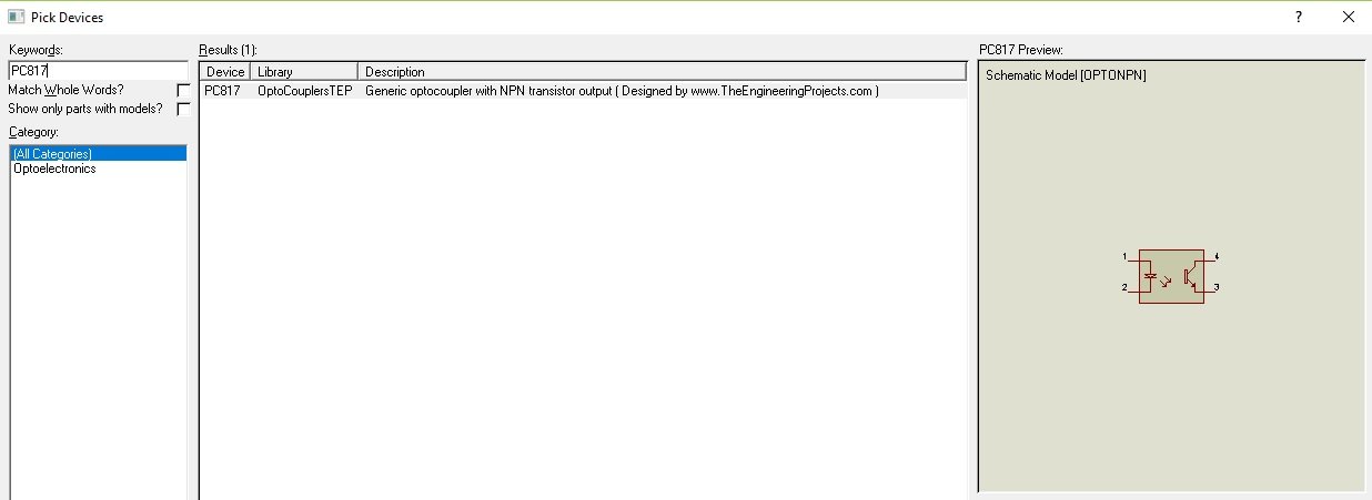 PC817 Library for Proteus, pc817 simulation in proteus, pc817 proteus, pc817 in proteus