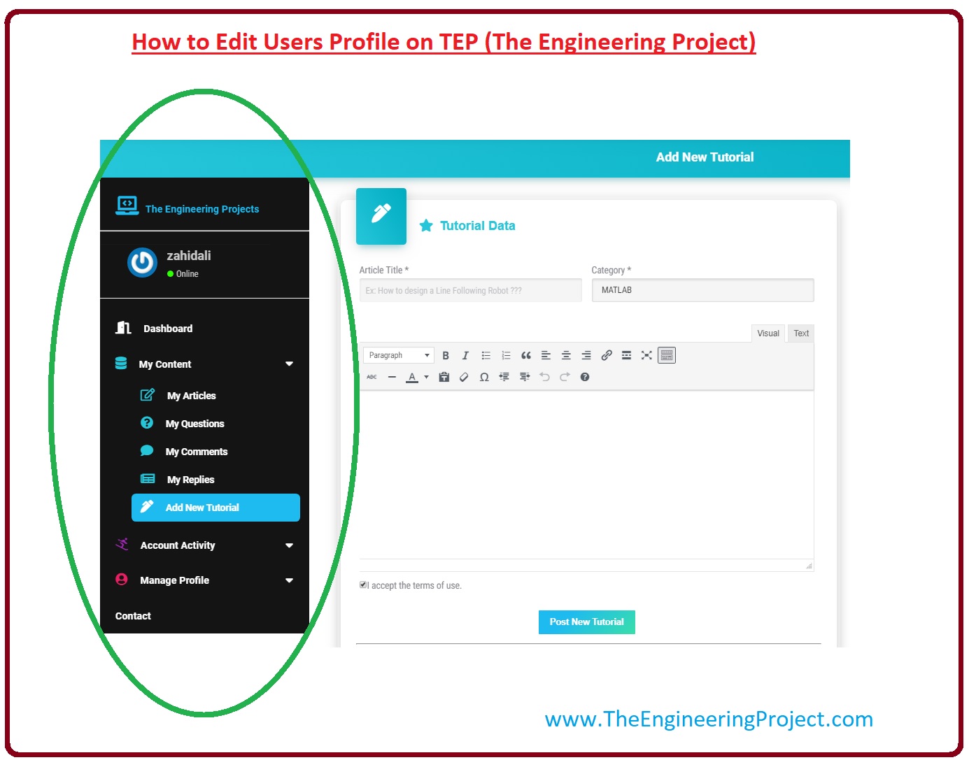 How to Post Tutorial on TEP (The Engineering Project), Rules to Write Article on TEP (The Engineering Project), How to Write Article On TEP (The Engineering Project), How to Send Posts to the TEP (The Engineering Project) Team, How to Edit Users Profile on TEP (The Engineering Project), How to Contact With the TEP (The Engineering Project) Team