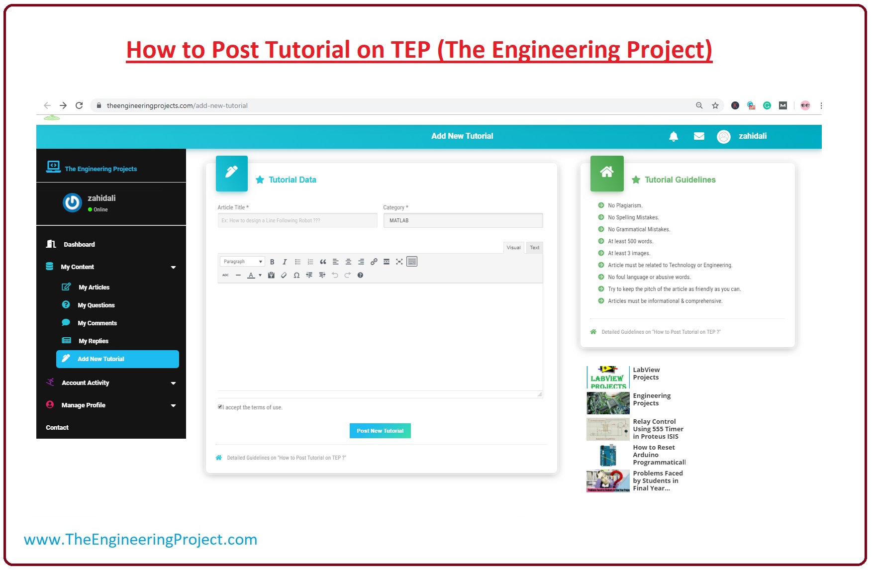 How to Post Tutorial on TEP (The Engineering Project), Rules to Write Article on TEP (The Engineering Project), How to Write Article On TEP (The Engineering Project), How to Send Posts to the TEP (The Engineering Project) Team, How to Edit Users Profile on TEP (The Engineering Project), How to Contact With the TEP (The Engineering Project) Team