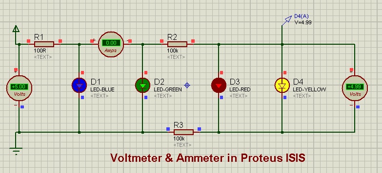 Voltmeter & Ammeter in Proteus ISIS, voltmeter in proteus, ammeter in proteus, voltage probe in proteus, current probe in proteus, proteus voltmeter, proteus ammeter