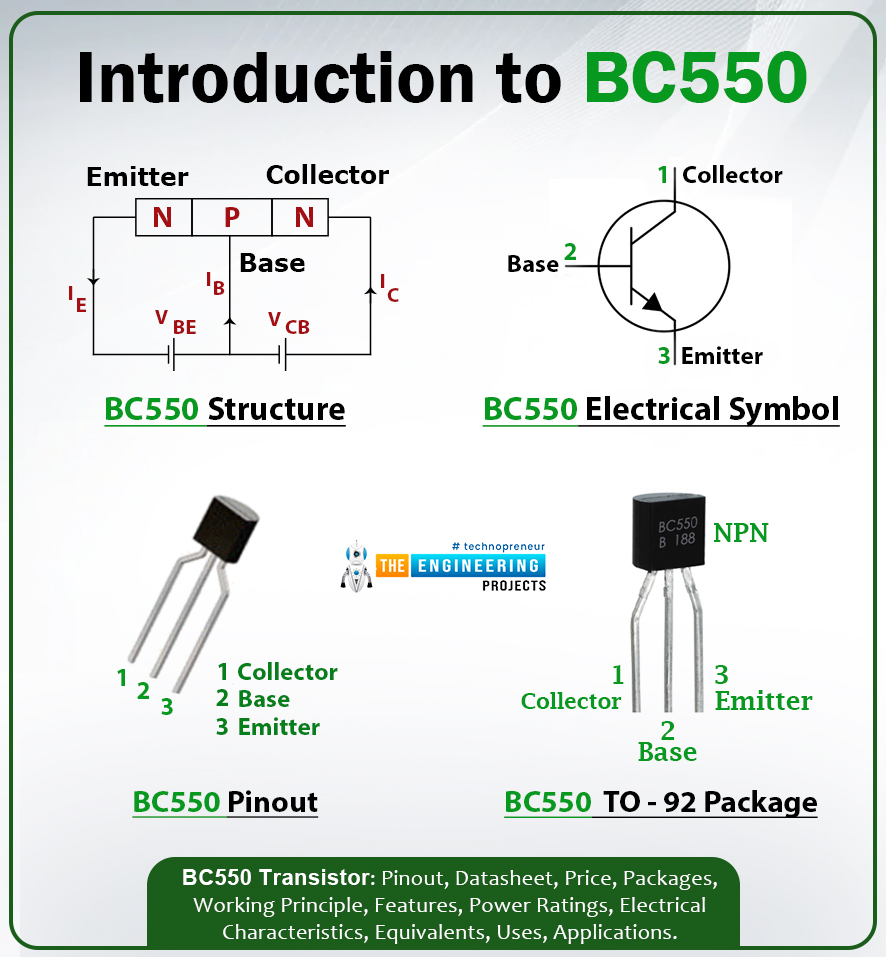 Introduction to BC550, bc550 pinout, bc550 power ratings, bc550 applications, bc550, bc550 equivalents