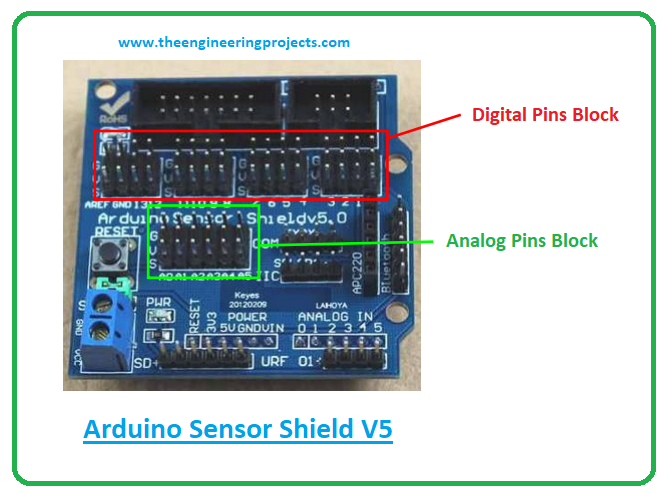 Introduction to arduino sensor shield, arduino sensor shield features, arduino sensor shield connections
