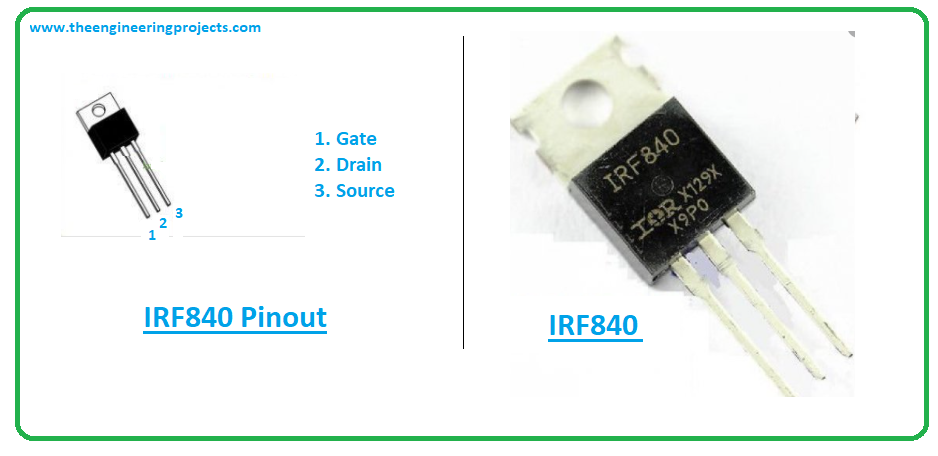 Introduction to irf840, irf840 pinout, irf840 power ratings, irf840 applications