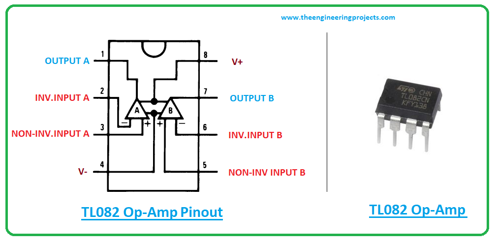 Introduction to tl082, tl082 pinout, tl082 power ratings, tl082 applications