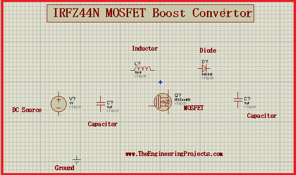 Boost Convertor, IRFZ44N MOSFET Boost Convertor, MOSFET Application, Boost Convertor using IRFZ44N MOSFET