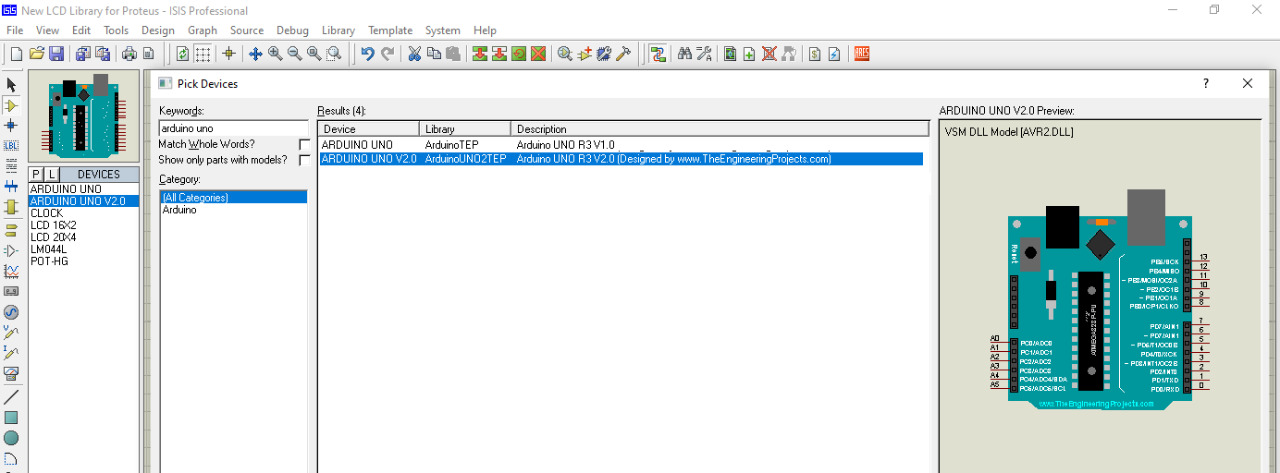 Arduino Library for Proteus V2.0, Arduino Uno Proteus Library