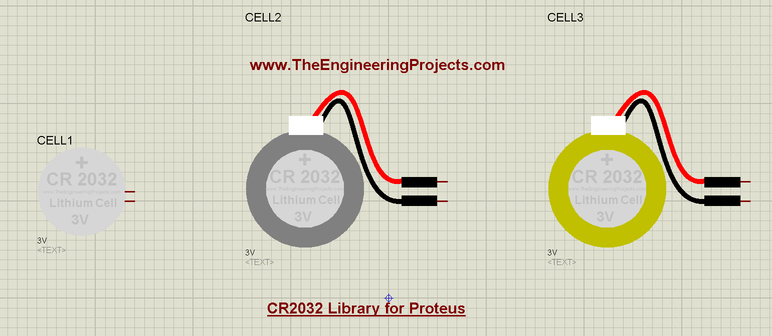 CR2032 Library for Proteus, CR2032 in proteus, CR2032 proteus, CR2032 proteus simulation, simulate CR2032